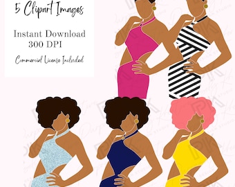 Black Woman ClipArt, Fashionista ClipArt, Abstrakte Sticker, African American Clipart, Digital Planner Sticker, Black Girl Clipart