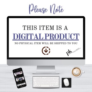 May include: A computer screen displaying the text "This item is a digital product. No physical item will be shipped to you." with a downward pointing arrow and the text "pk digitals" in the bottom right corner.