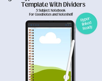 Digital 5 Subject Hyperlinked Notebook Canva Template, Digital Journal Canva Template, PLR Digital Journal Template