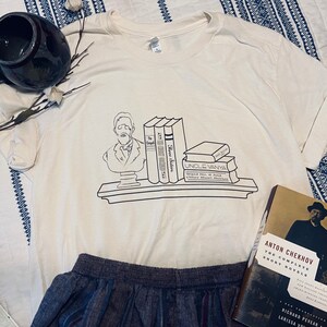Chekhov Bust and bookshelf