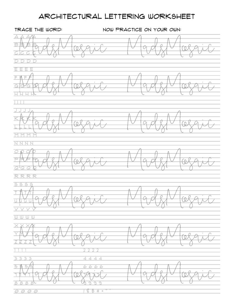 Page 1 of the Architectural Lettering Worksheet