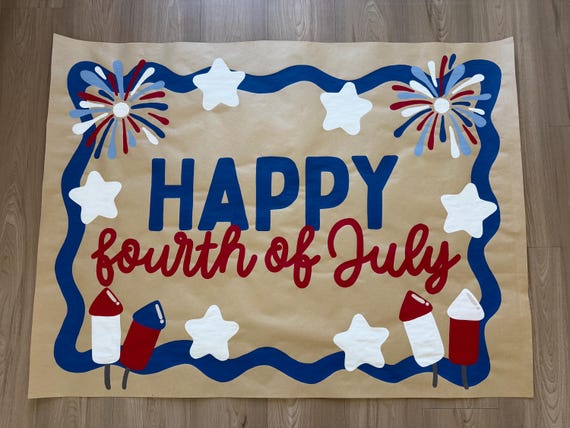 4th of July Patriotic Party Decor (36"x48") | Hand Painted Butcher Paper Banner