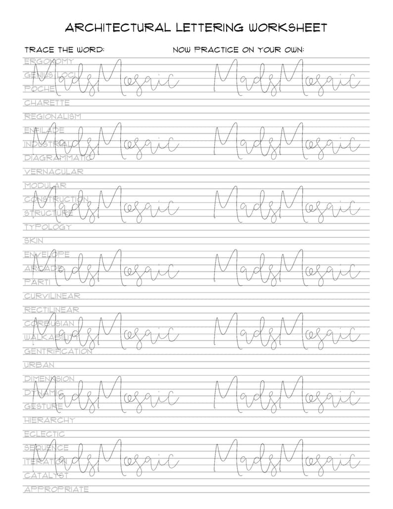 Page 3 of the Architectural Lettering Worksheet