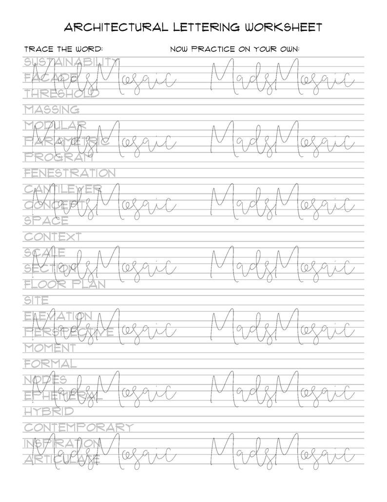 Printable Architectural Handwriting Worksheets 4 Worksheet - Etsy Australia