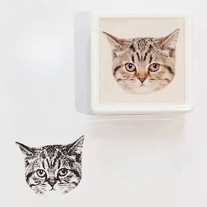 Tampon personnalisé pour portrait d'animal de compagnie avec encre et boîte cadeau | Sceau personnalisé pour figurines chien et chat