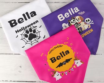 Personalized Halloween Dog Bandana  | Custom Name Triangular Pet Scarf