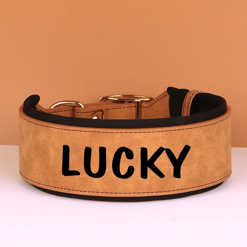 Personalized Leather Large Dog ID Collar Custom Name or Number Leather