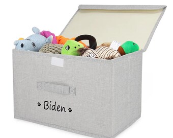 Personalized Foldable Pet Toy Basket with Cover | Personalized Storage Basket | Personalized Bin