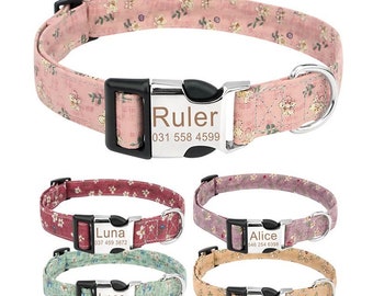 Personalized Flower Print Dog Collar | Custom Engraved ID
