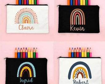 Personalized Rainbow Canvas Pencil Bag  | Custom Name Pencil Case