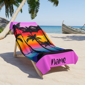 Ocean Sunset Personalized Beach Towel | Custom Name Beach Towel | Kids Customized Beach Towel