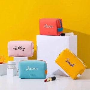 Personalisierte bestickte PU-Leder-Reise-Make-up-Tasche | Bestickte Kosmetiktasche