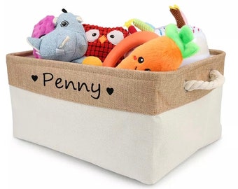 Personalized Foldable Pet Toy Basket | Personalized Storage Basket | Heart Print Custom Name Basket