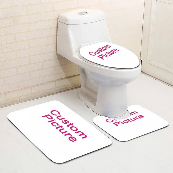Custom Image Toilet Seat Cover 3 pcs Set | Personalized Bathroom Mat