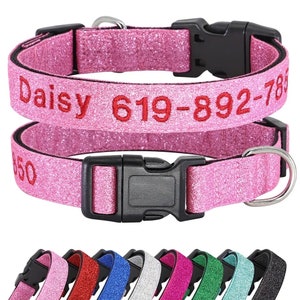 Personalized Embroidered Pet ID Collar | Custom Name & Number Dog Cat Glittered Collar