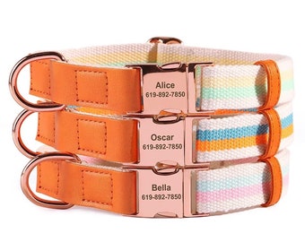 Personalized Engraved Striped Rose Gold Pet Collar  | Custom Name Dog Collar ID Tag