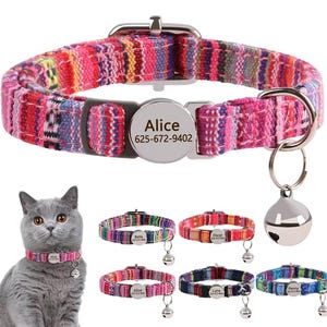 Collier réglable personnalisé pour chat | Plaque d'identification gravée avec cloche