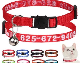 Personalized Embroidered Cat Collar | Custom ID with Bell