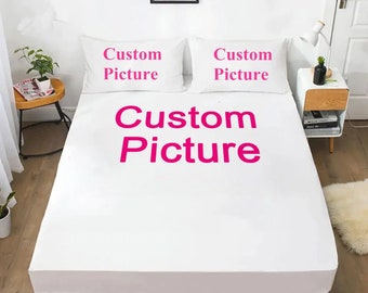 Custom Photo/Design Fitted Bed Sheet | Personalized Fitted Sheet with Pillowcases