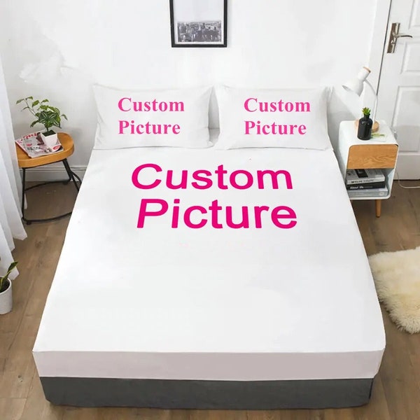 Custom Photo/Design Fitted Bed Sheet | Personalized Fitted Sheet with Pillowcases