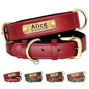 Personalized PU Leather Dog ID Collar | Custom Name & Number Padded Pet Collar