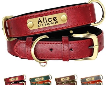 Personalized PU Leather Dog ID Collar  | Custom Name & Number Padded Pet Collar