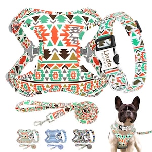 Personalized Chest Harness Collar Leash Set | Custom Name Phone Number Vest Style Chest Strap Harness