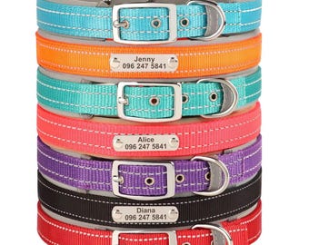 Personalized Engraved Reflective Dog Collar | Custom Name Number Plated Collar