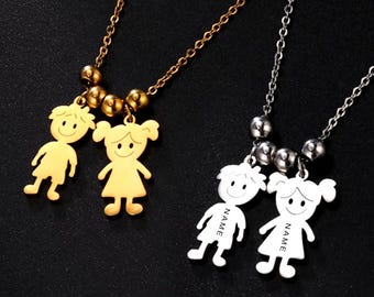 Custom Kids Names Necklace  | Personalized Kid Figure Pendant Necklace