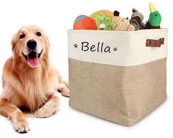 Personalized Foldable Square Pet Toy Basket | Custom Name Toy Basket | Foldable Custom Name Basket