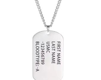 Custom Army Necklace  | Personalized Military Necklace Logo Text Name