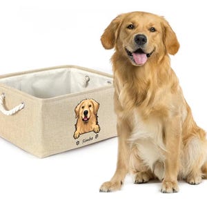 Personalized Photo/Cartoon Canvas Storage Basket | Customized Dog Toy Basket