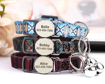 Engraved Cat Collar with Bell | Personalized Patterned Kitten Collar