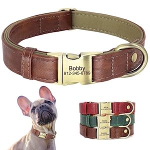 Personalized PU Leather Dog ID Collar | Custom Name & Number Padded Pet Collar