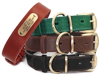 Collar y correa de cuero personalizados para perro / Identificación de mascota grabada personalizada