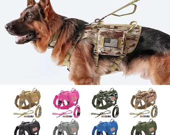 Personalized Tactical Dog Vest Set | Custom Name & Number Patch Backpack Pouches Harness Set