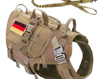 Personalized Tactical No Pull Dog Vest Set | Custom Name Number Backpack Leash Set