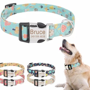 Personalized Cute Cartoon Pattern Engraved ID Name & Number Collar | Customized ID Dog Collar