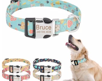 Personalized Cute Cartoon Pattern Engraved ID Name & Number Collar | Customized ID Dog Collar