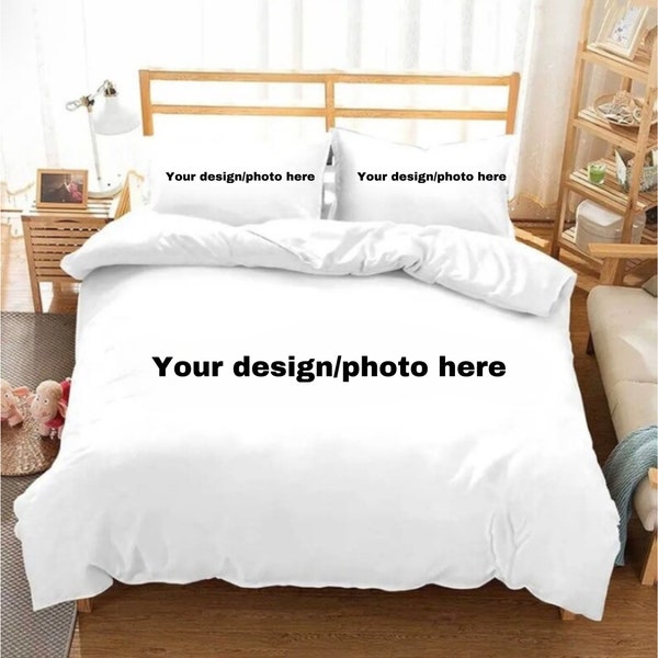 Housse de couette et taies d'oreiller personnalisées avec photo/design | Parure de lit personnalisée en microfibres