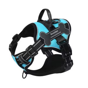 Personalized Reflective Stitch No Pull Harness | Custom Name Phone Number Dog Chest Strap Harness