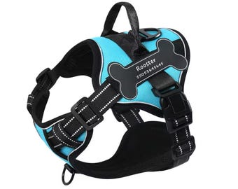 Personalized Reflective Stitch No Pull Harness  | Custom Name Phone Number Dog Chest Strap Harness