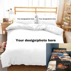 Capa de edredom e fronhas personalizadas com foto/design | Conjunto de cama personalizado com estampa de microfibra
