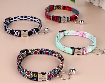 Personalized Patterned Cat Collar | Engraved Name, Bell