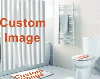 Custom Image 4-Piece Bathroom Set | Personalized Shower Decor | Custom Shower Curtain Mat Pedestal Toilet Cover
