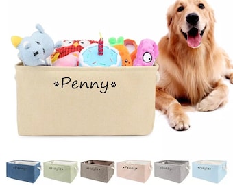 Personalized Pet Toy Basket | Linen Foldable Storage Box