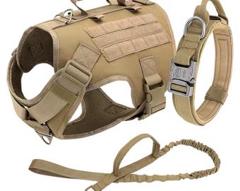 Personalized Tactical Dog Harness Collar Leash Pouch Set | Custom Name Chest Strap