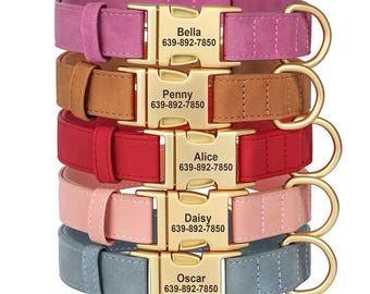 Personalized Dog Collar | Soft PU Leather, Custom Engraved Name & Number