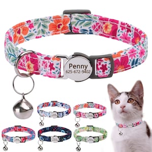 Personalized Engraved Cat Collar with Bell | Custom Name Patterned Cat Collar