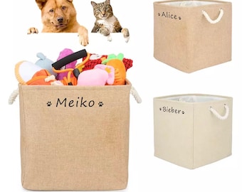 Personalized Pet Toy Basket | Custom Name Linen Storage